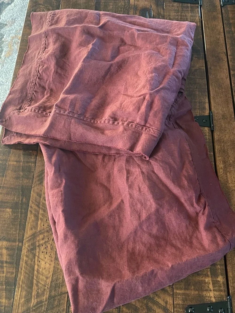 Quince European Linen Double Flange Sham Set, Standard (Burgundy)